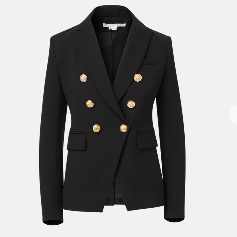 Veronica Beard Black Miller Double-Breasted Dickey Blazer with Gold Buttons
